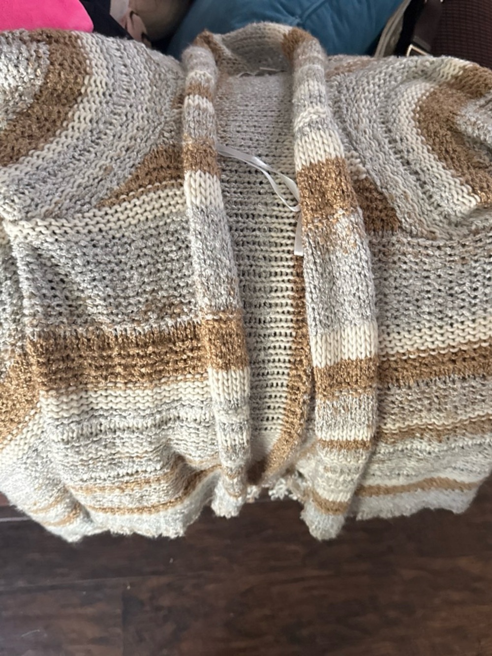 Knox Rose Striped Open-Front Cardigan in Beige and Brown
